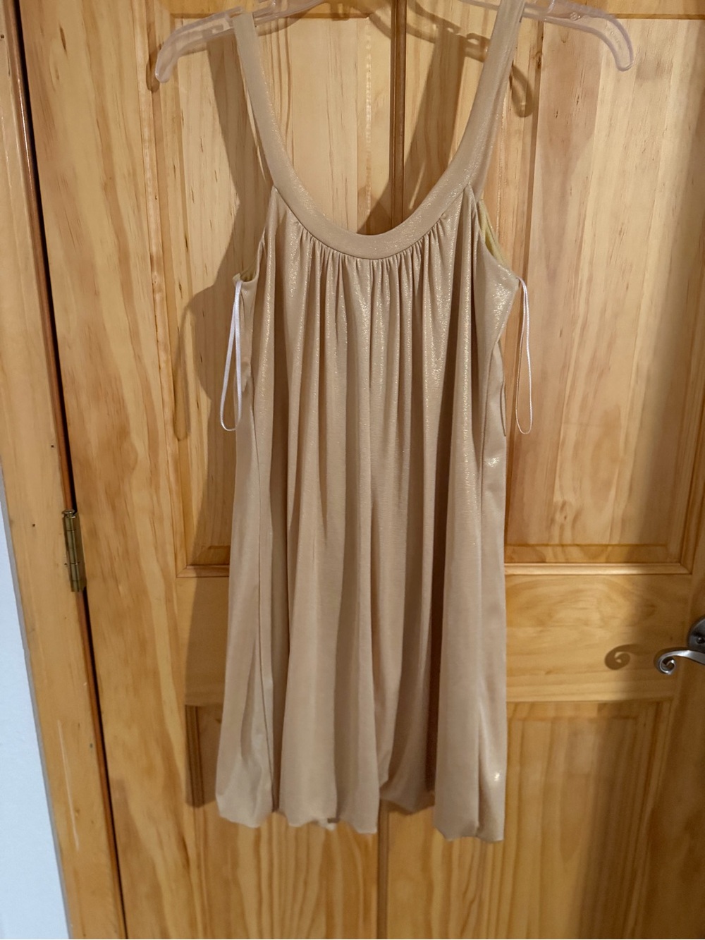 Women's Shimmery Beige Sleeveless Pleated Dress Top